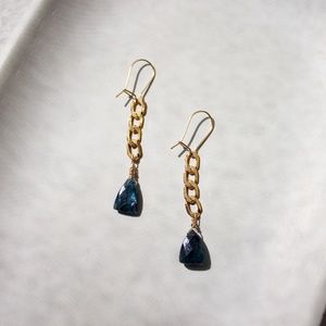 Gold Fill Thick Curvy Chain Moss Kyanite Drop Earrings